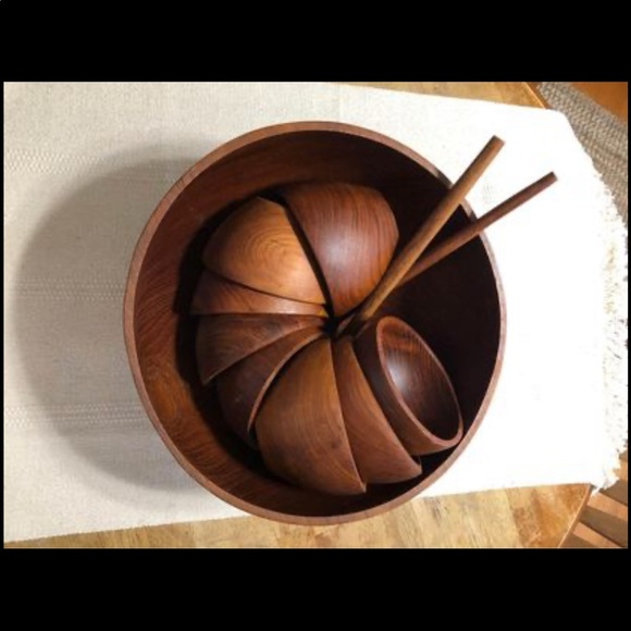 Other - Salad for 8 XL Teak Wood Salad Bowl with 8 Serving Bowls and Serving Utensils